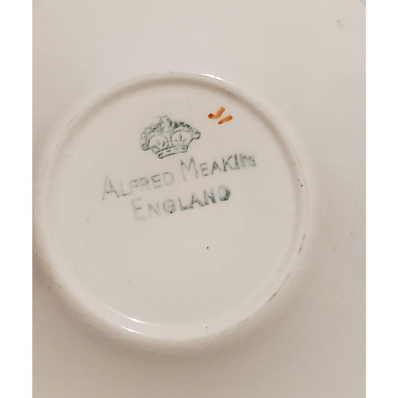 Vintage Alfred Meakin Demitasse Cup & Saucer Set Paisley Gold Trim Orange White - Picture 5 of 5